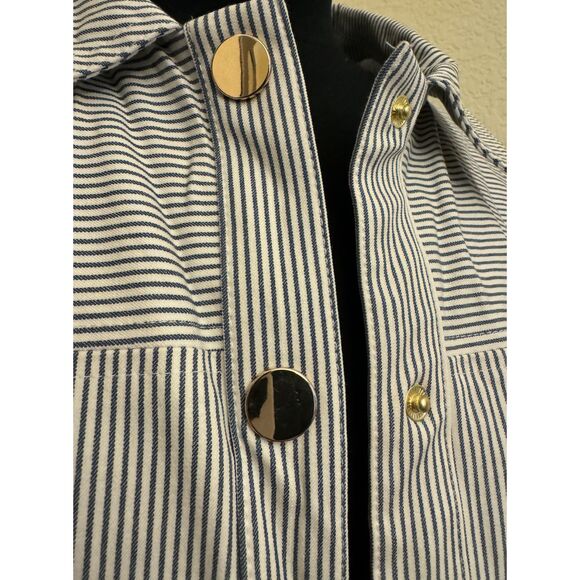 Chico's Fully Lined Snap Striped Jacket - Sz 2 (12/14) - Picture 2 of 15